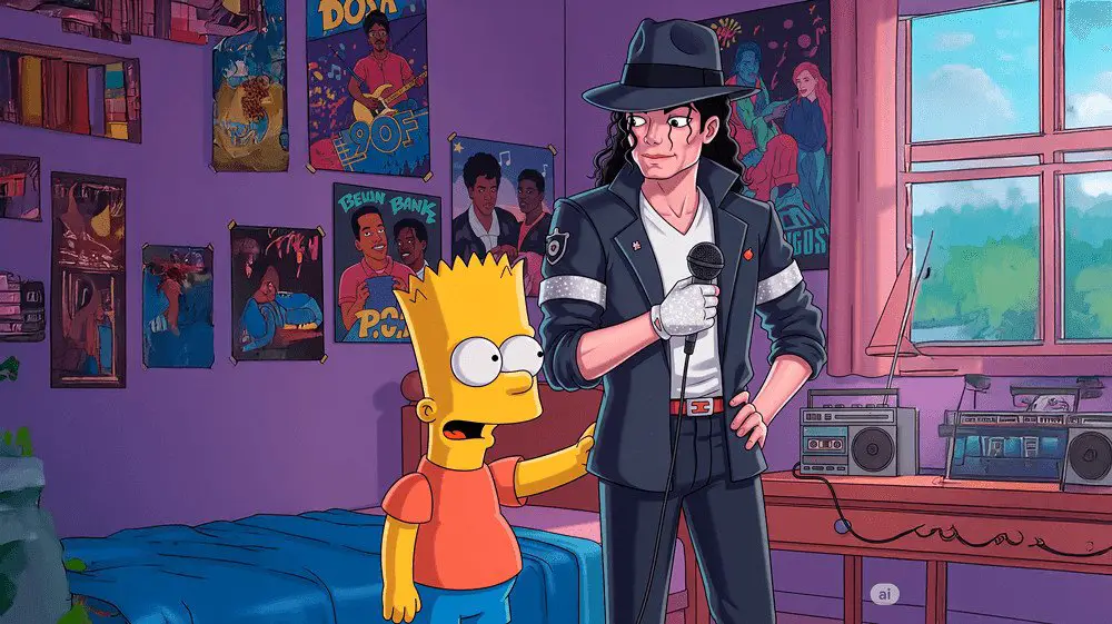 Bart Simpson e Michael Jackson em desenho gerado por IA