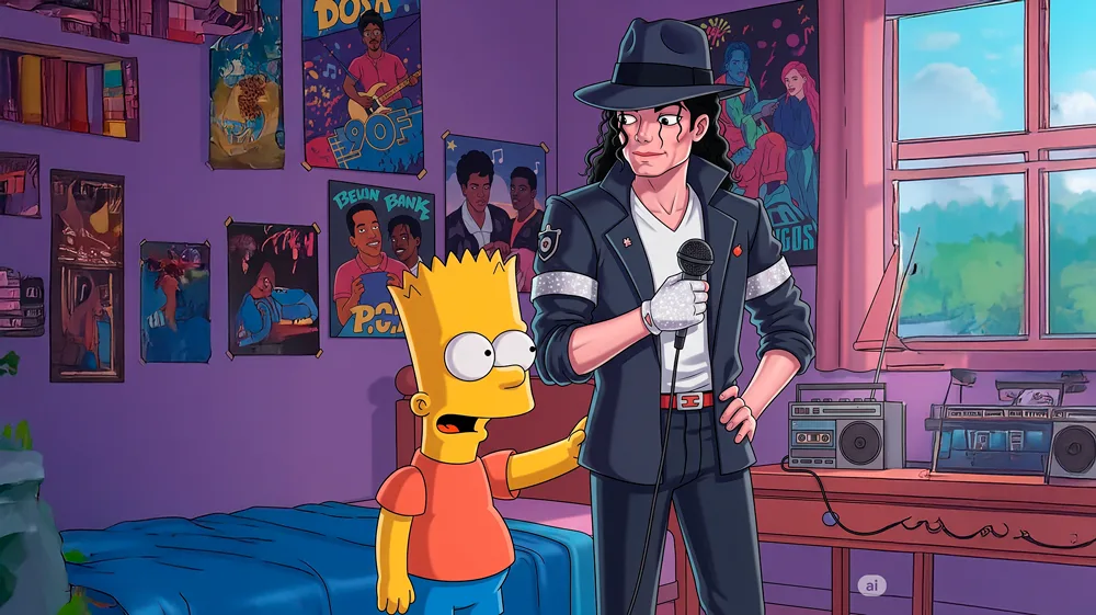 Bart Simpson e Michael Jackson em desenho gerado por IA