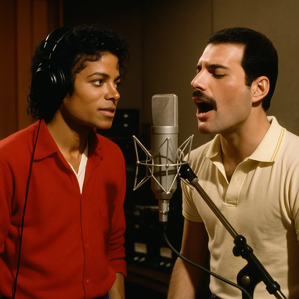 Michael Jackson e Freddie Mercury (imagem criada por IA)