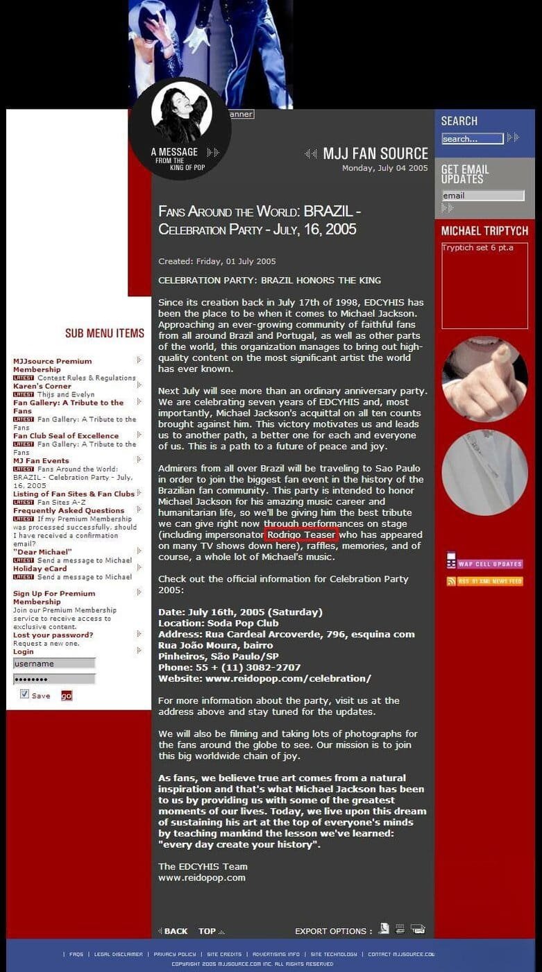 44F14AEB-A1B7-4258-BC1F-229D4F706F9C "Celebration Party" da MJ Beats ganhou destaque no site oficial de Michael Jackson em 2005