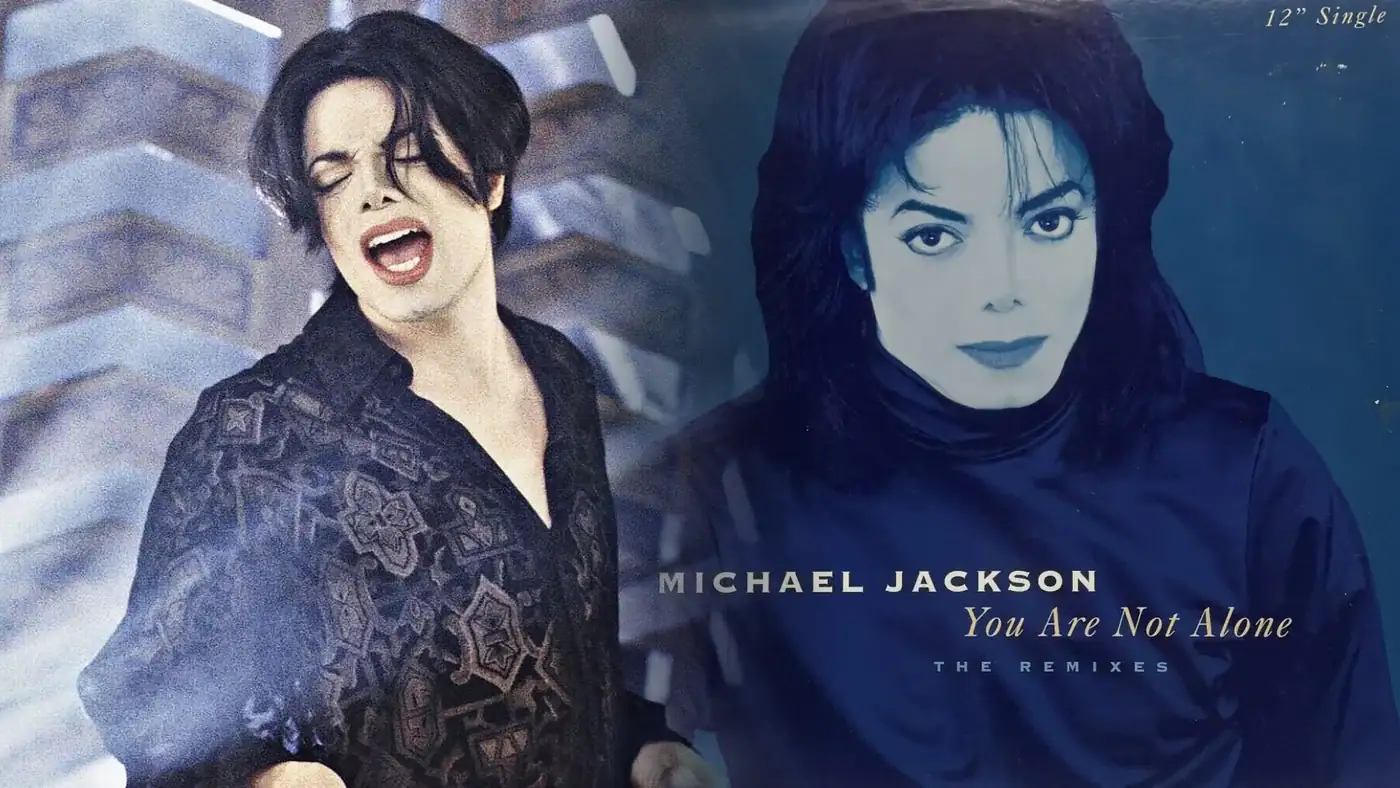 Montagem de Michael Jackson no vídeo de "You Are Not Alone" e o single de 12"