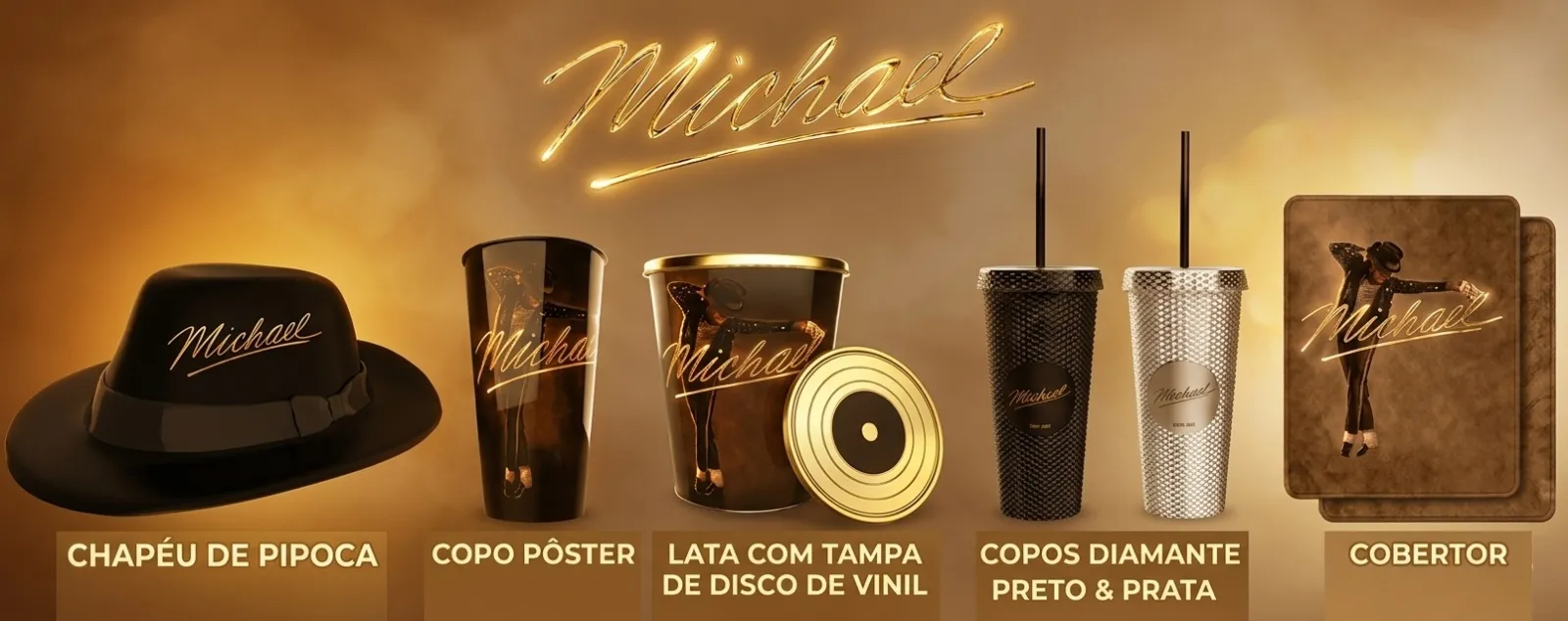 Cinebiografia Michael Jackson gera corrida por ''chapéu de pipoca'' e itens colecionáveis | mjbeats.com .br MICHAEL copos scaled