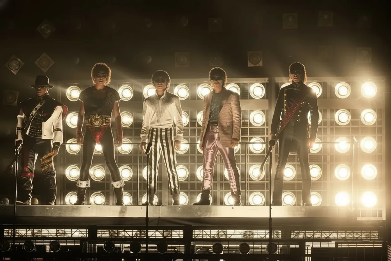 Bastidores: Victory Tour e Bad World Tour ganham vida novamente em MICHAEL | luzes da Victory Tour filme MICHAEL mjbeats.com .br