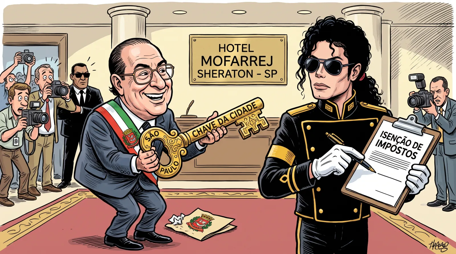 Ilustração de Paulo Maluf e Michael Jackson em 1993